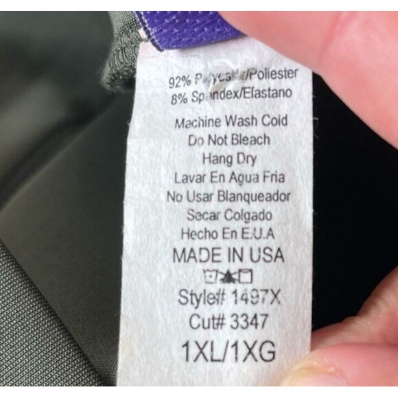 EIEN Womens Dress Green Plus 1XL Satin long sleeve‎ vneck Modest Classic minimal - Picture 4 of 7